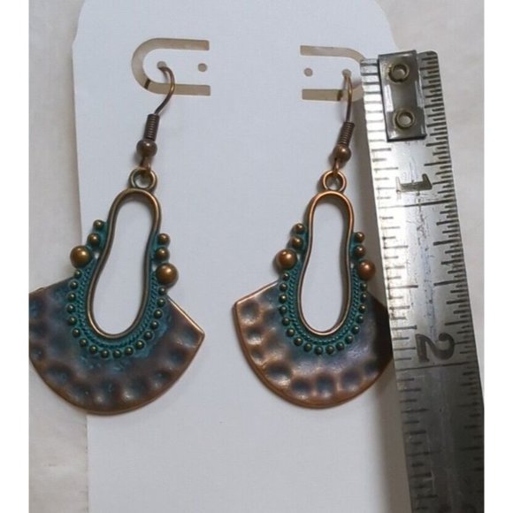 NEW - Lot of 3 Turquoise & Copper Color Metal Earrings boho dangle - Picture 7 of 8